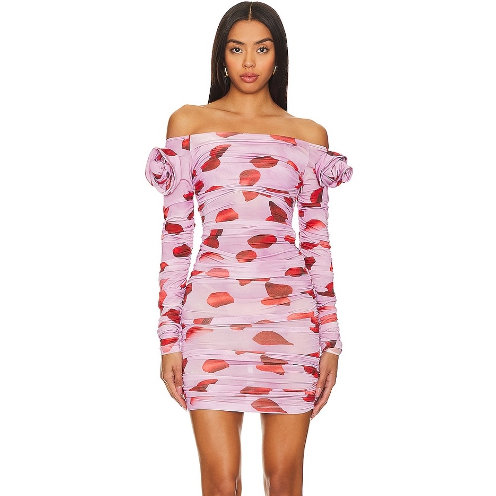 Mirae Erika Dress in Pink long sleeve off shoulder